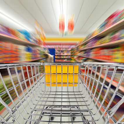 The inside of a shopping cart.