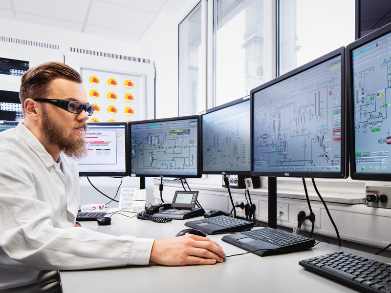 Employee in control room