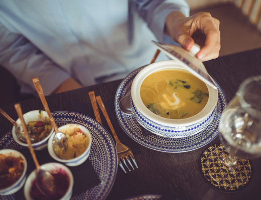 Steaming pot of broth